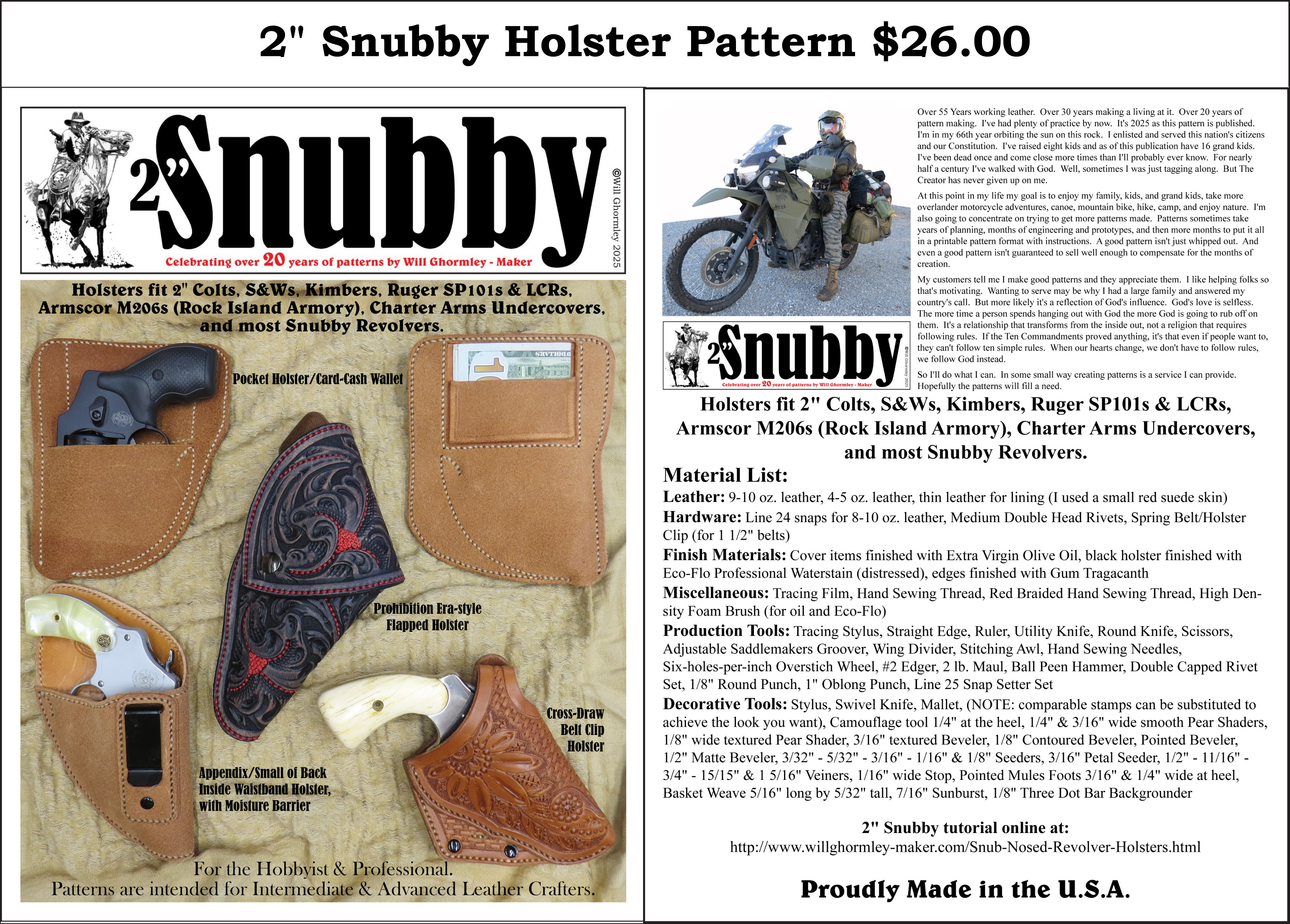 2 inch Snubby Holster Pattern — $26.00